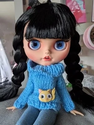 OOAK Blythe Doll Black Hair Matte Face Brown Skin BJD 1/6 Custom Jointed Body