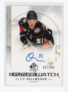 2024-25 SP Authentic Future Watch Auto Olen Zellweger /999 #101 Rookie RC Ducks - Picture 1 of 1
