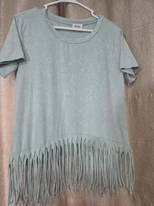 Bibi Short Sleeve Fringe Top Size Medium See Pics Detail/Wear - Picture 1 of 3