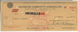 Terry Wilshusen +1 firmado ROC Red Wings 1970 cheque con certificado de autenticidad 071221DMRC7 - Imagen 1 de 2