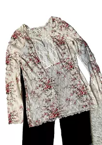 Denim & Supply Talla XL Ralph Lauren Encaje Malla Floral Henley Top Floral LS - Imagen 1 de 11