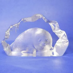 Mats Jonasson Sweden Crystal Baby Seal Paperweight Signed Clear Glass Sculpture - Picture 1 of 10