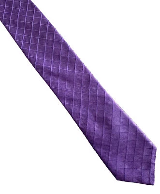 Corbata Roundtree & York Trademark Slim Check púrpura seda cuello 59"L 3" ancho Foto 1 de 4