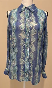 New INC International Concepts Cold Shoulder Top Printed Blue Multi Size 8 - Bild 1 von 10