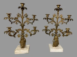 Pair of Antique Five Light Figural Sultan 22" Girandole Candelabra - Picture 1 of 12