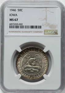 1946 - Iowa Commemorative Half Dollar - NGC MS67 - LUSTROUS SUPERB GEM! PERFECT! - Picture 1 of 2