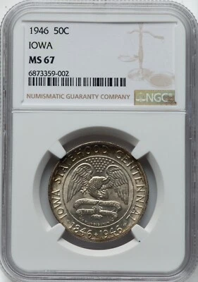 1946 - Iowa Commemorative Half Dollar - NGC MS67 - LUSTROUS SUPERB GEM! PERFECT! - Image 1 of 2