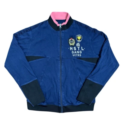 Chaqueta tejida universitaria Hustle Gang azul marino para hombre talla mediana cremallera completa chaqueta de rap Foto 1 de 4