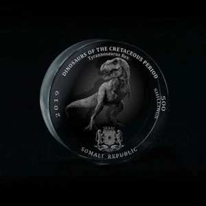 Somali Republic 500 Shillings, Tyrannosaurus Rex, Dinosaurs 3D Crystal Coin 2019 - Picture 1 of 3