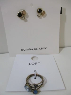 Ann Taylor LOFT Stacked Ring 6 NWT $24.5 Banana Republic Stud Earrings NWT 39 BL - Image 1 of 4