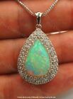 2.30Ct Lab Created Pear Fire Opal Teardrop Pendant 14K White Gold Plated Chain