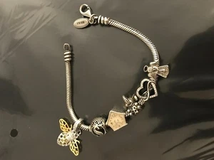 Pandora Charm Bracelet With 925 Silver 6 Charms All Silver - Picture 1 of 6