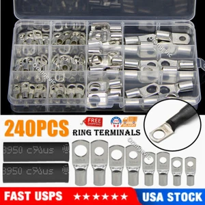 240PCS Copper Ring Crimp Terminals Battery Cable Lugs Electrical Wire Connectors - Picture 1 of 14