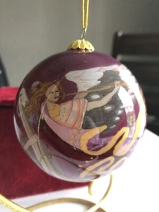 Avon Inside Hand Painted Art Glass Christmas Ornament Angel With Box Vintage - Picture 1 of 8