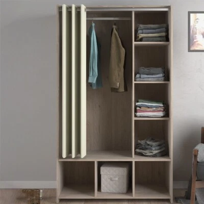 Open Storage Wardrobe Unit Clothes Hanging Rail Cube Shelves Doorless Closet Oak — 第 1/4 张图片