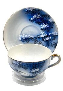 Kutani Eggshell Cup and Saucer - Lithophane Geisha Girl Set of 5 - c.1930 Japan - Picture 1 of 12