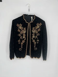 Vintage Bala Far Beaded Strickjacke schwarz mit goldenen Perlen Gr. 40 Wollmischung - Bild 1 von 3
