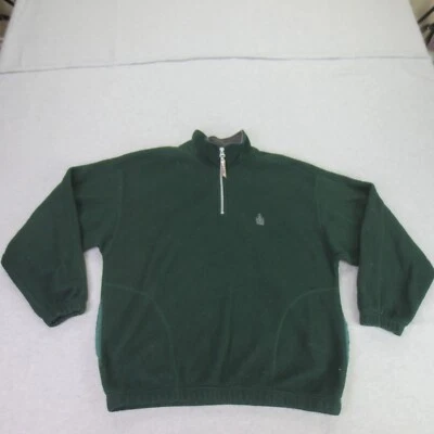 Vintage Bugle Boy Snow Fleece Mens Green 1/4 Zip B Logo Pockets Pullover Brush - Image 1 of 4