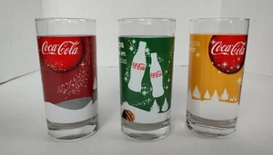 Set of 3 Coca Cola Christmas Drinking Beverage Glasses in Spanish Coke Santa - Picture 1 of 9