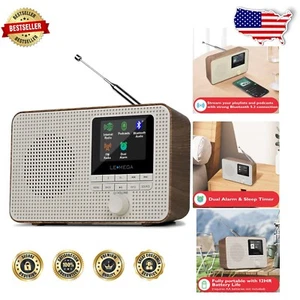 Stylish Walnut Bluetooth Radio with 40 Presets & Color Display for Home Use - Picture 1 of 10
