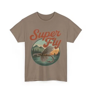 Super Fly Retro Fly Fishing Unisex Tee, Heavy Cotton T-Shirt, Fishing Shirt, - Picture 1 of 33