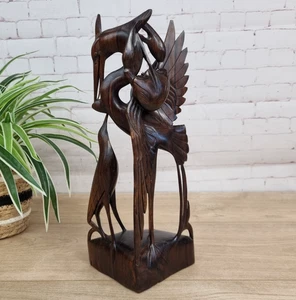Garza tallada en madera balinesa vintage, grúa alimentando pollitos y cangrejos retro 13" de alto - Imagen 1 de 21