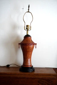 Vintage Chinese Woven Bamboo Accent Table Lamp with Mottled Finish - No Shade - Picture 1 of 17