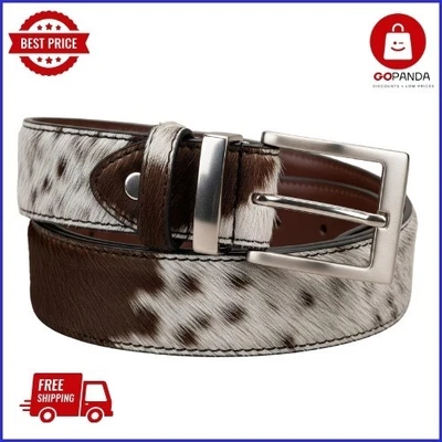 Cinturón de cuero de vaca genuino de sal y pimienta con una elegante hebilla plateada de cuero genuino Foto 1 de 3