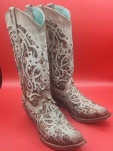 Corral Damen Taupe Glitzer Einlage & Nieten Snip Toe Stiefel C3409 Größe 7,5 - Bild 1 von 8