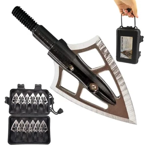 100Gr Archery Hunting Broadheads Blade Arrowheads Screw in Points Tips Bow Box - Picture 1 of 16