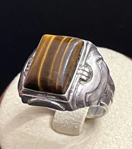 Antiker Art Deco Uncas Sterlingsilber Herren Tigerauge Siegelring Größe 8 " - Bild 1 von 15