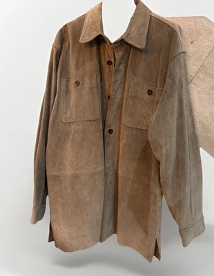 Chaqueta de gamuza Claiborne vintage para mujer XL cuero marrón capa larga abotonada Foto 1 de 4