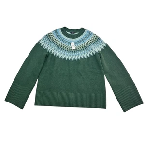 NWT Talbots Joyful Fair Isle Crewneck Sweater Women's P Green Festive Christmas - Picture 1 of 7