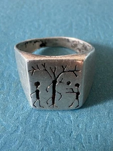Vintage Taxco Mexico .925 Sterling Silver Genesis Adam and Eve Family Tree Ring - Picture 1 of 8