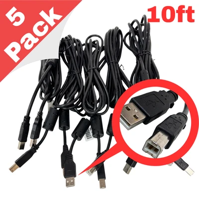 Heavy Duty USB-A to USB-B 2.0 Cable for Printer / External HDD, 10ft, Pack of 5 - Image 1 of 4