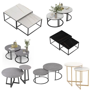 Round/Square Nested Real Marble Coffee Table Sofa End Side Desk Open Display - Picture 1 of 68