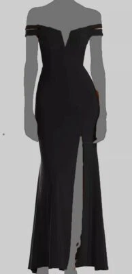 Vestido de noche Aqua para mujer negro con hombros descubiertos abertura alta talla 2 Foto 1 de 3