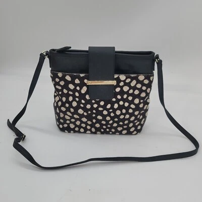 Talbots Women's Black Leather Calf Hair Gold Purse Bag/Crossbody Dot - Image 1 of 4