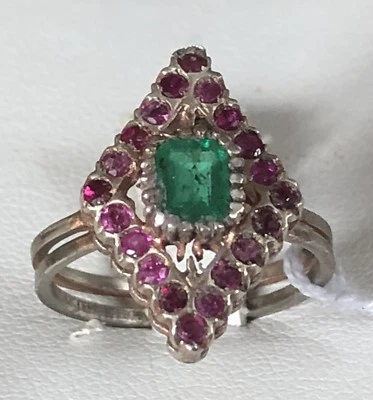 Ring Antique Years 50' With Rubies Natural And Emerald Natural - Image 1 of 4