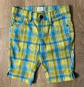 Children ‘s Place Girl’s Size 6 Bright Aqua & Green Plaid Shorts With Adj Waist - Picture 1 of 6