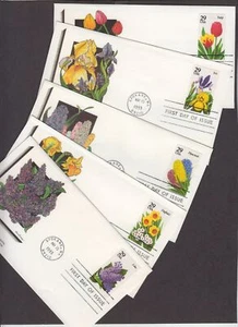 1993 Garden Flowers booklet pane singles Sc 2760 to 2764 FDC set of 5 Fleetwood - Picture 1 of 3