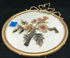 Framed Floral Tapestry Beaded Needlepoint Antique Frame #B Gesso Round LOVELY