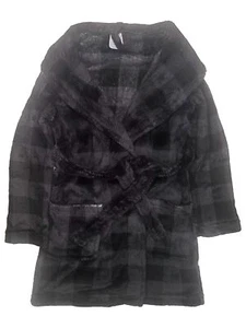 Boys Plush Fleece Black & Gray Plaid Bathrobe Robe Housecoat X-Small 4-5 - Picture 1 of 1