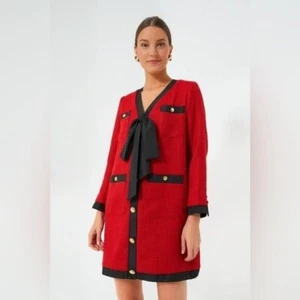 Biesen NEU rot Coco Tweed Langarm Retro Preppy Minikleid Gr. L - Bild 1 von 12