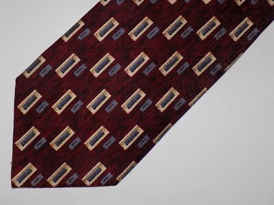 Gravata de seda PAULO AVANTI Borgonha com cinza e creme ITÁLIA 58 1/2" x 4" LARGURA - Imagem 1 de 2