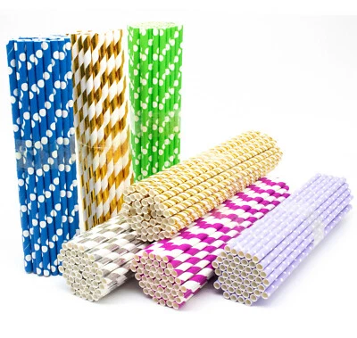 100 Pieces Mix Flexible Paper Straws Colorful Disposable Paper Drinking Straws  - Image 1 of 4