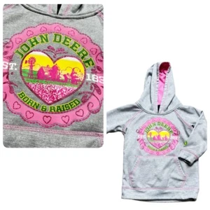 John Deere Sweatshirt Girls Size XS (7) Grey Pink Sparkle Fleece Lined Hoodie - Picture 1 of 6