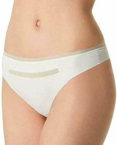 Calvin Klein Sz L Invisibles Mesh-Trim Thong QD3692 Ivory- NWT - Picture 1 of 3