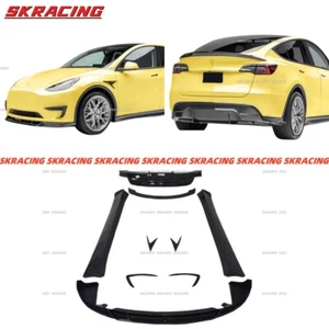Real Carbon Front Lip Side Skirt Rear Diffuser Splitters Fit Tesla Model Y 21-24 - Picture 1 of 16