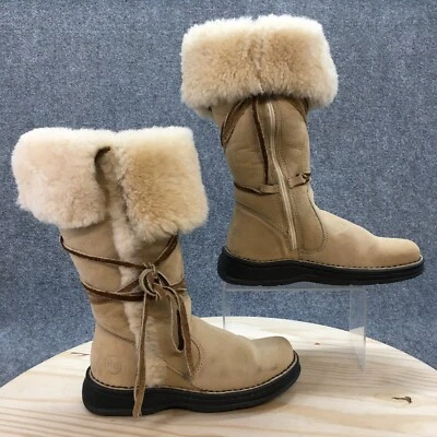 Double H Waterproof Winter Boots Womens 7 M Beige Leather Mid Calf Faux Fur - Image 1 of 4